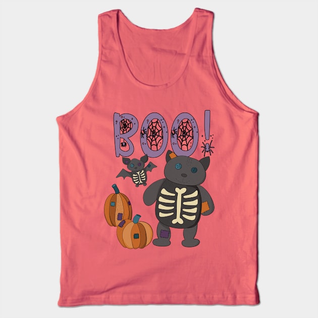 Boo Halloween Bat and Cat Tank Top by Alissa Carin